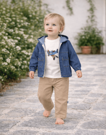 Seturi - Set băieți 3 piese cu geacă denim și pantaloni bej