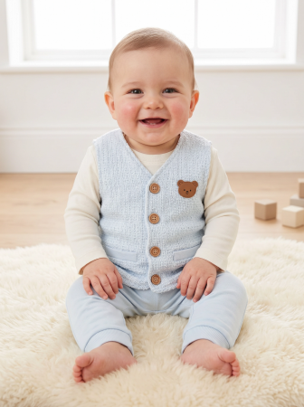 Noutăți - Set băieți 3 piese albastru din bumbac 100% cu vestă