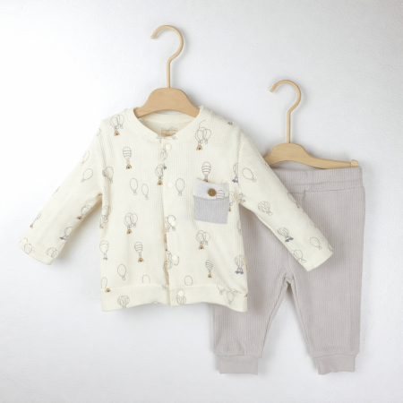 Colecția de Primăvară - Set băieți 3 piese din bumbac 100% alb cu bej