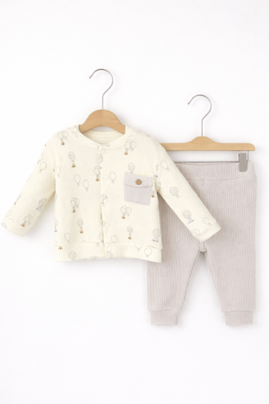 Noutăți - Set băieți 3 piese din bumbac 100% alb cu bej