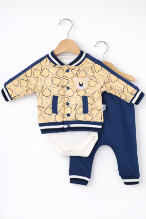 Seturi - Set băieți din bumbac cu ursuleț – 3 piese, 3–12 luni | Petino