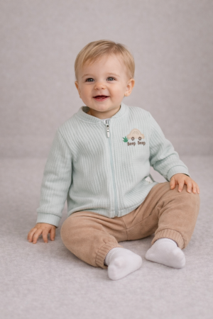 Noutăți - Set băieți 3 piese din bumbac verde mentă, alb și maro