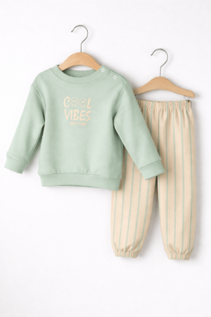 Seturi - Set bebe 2 piese verde mentă “Cool Vibes” 6-18 luni | Petino