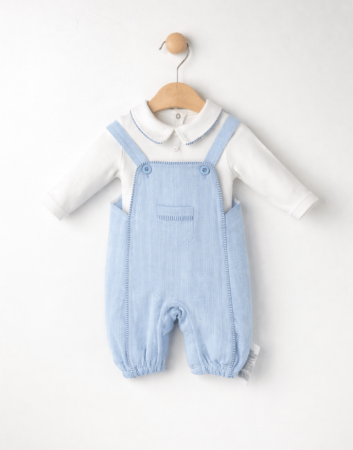 Salopete - Salopetă bebe bleu cu bluză albă și guler | Băieței