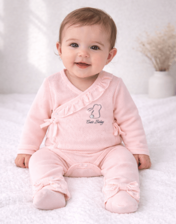 Seturi - Set bebe fetițe 3 piese roz pal cu body, pantaloni și căciuliță
