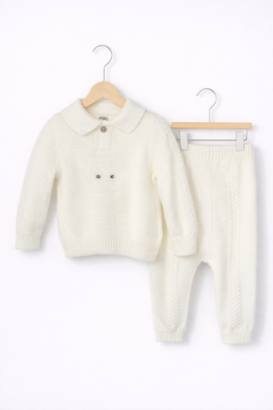 Set bebe tricotat , bluză și pantaloni – alb