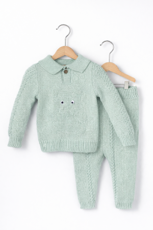 0 - 6 luni - Set bebe tricotat unisex verde menta