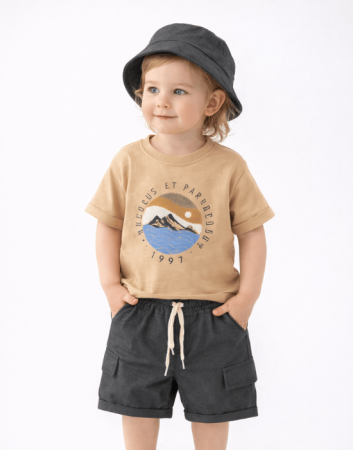 Seturi - Set băieți 3 piese de vară cu tricou, pantaloni scurți și pălărie