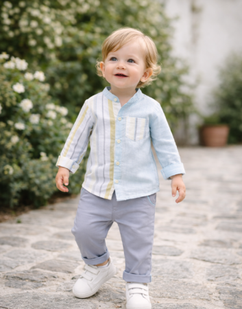 Seturi - Set băieți elegant cu cămașă bleu și pantaloni | 6–18 luni