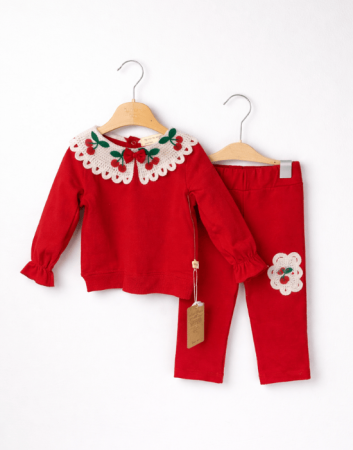 Noutăți - Set elegant fetițe roșu cu bluză și pantaloni | 6–24 luni