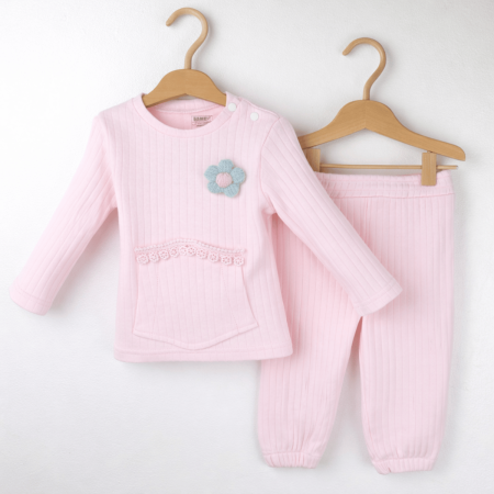 Noutăți - Set fetiță 2 piese din bumbac 100% cu floricică delicată