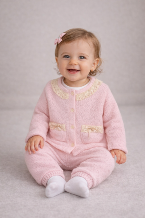 Set fetiță 3 piese roz – jachetă, bluză albă și pantaloni din bumbac