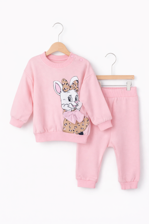 Seturi - Set fetițe roz din bumbac 100% – bluză și pantaloni | Petino