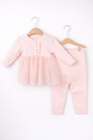 Noutăți - Set fetițe bluză rochiță + pantaloni roz din bumbac 100%
