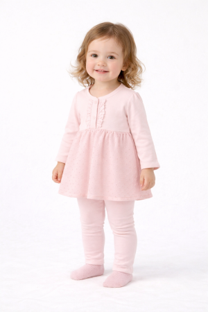 Seturi - Set fetițe bluză rochiță + pantaloni roz din bumbac 100%