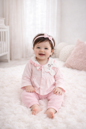 Noutăți - Set fetițe din bumbac cu iepuraș | Body, pantaloni și bluză | Petino