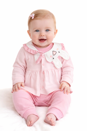 Noutăți - Set fetițe din bumbac cu iepuraș | Body, pantaloni și bluză | Petino