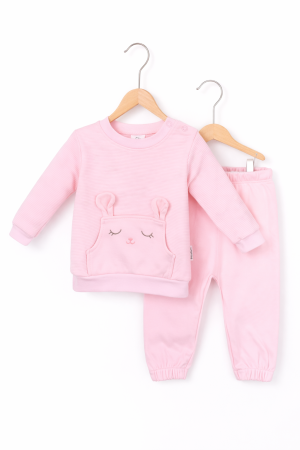 Seturi - Set fetițe din bumbac 100% roz – bluză și pantaloni, 6–18 luni