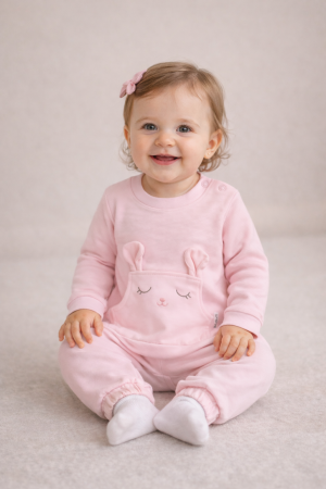 Seturi - Set fetițe din bumbac 100% roz – bluză și pantaloni, 6–18 luni