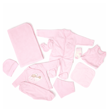 Seturi - Set nou-născut fetiță 0–3 luni, 10 piese 100% bumbac | Petino
