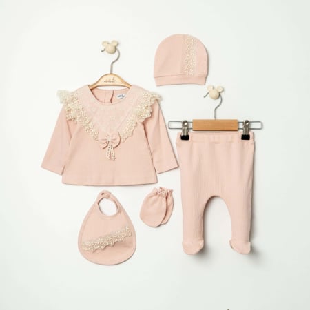 Seturi & Compleuri - Set Nou-Născut Fetiță 5 Piese Roz (0-6 Luni)