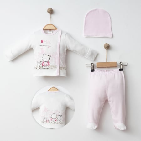 Produse - Set nou-născut fetițe, 3 piese, Hello Kitty, roz (0–3 luni), bumbac 100%