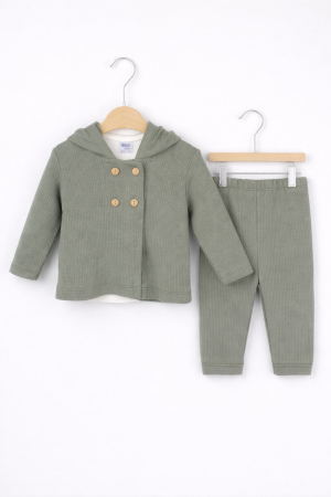 0 - 6 luni - Set pentru băieți din bumbac 100% verde alb cu bluză tip hanorac