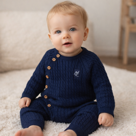 Set tricotat pentru bebe din lână naturală – bluză și pantaloni, 1-12 Luni