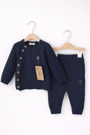 Seturi - Set tricotat bebe din lână naturală | Bluză și pantaloni