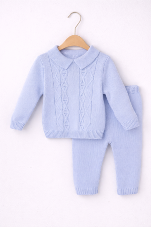 Seturi - Set tricotat bebe bleu deschis – bluză și pantaloni, 3–12 luni