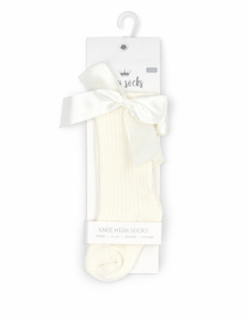 Colecția de Vară - Șosete lungi crem pentru fetițe cu fundă | 6–12 luni