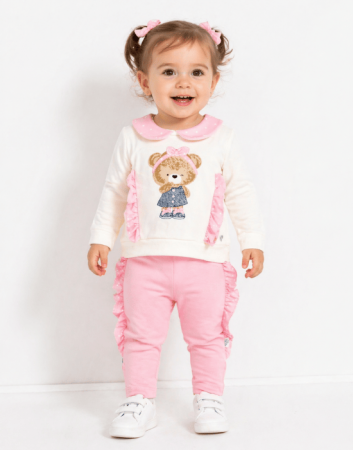 Seturi - Set fetițe 2 piese alb și roz | 6–18 luni