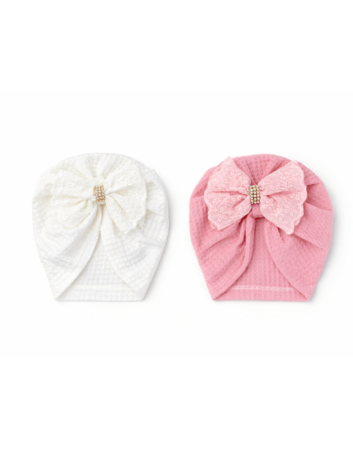Colecția de Vară - Turban bebe pentru fetițe cu fundă | Alb sau roz | 0–6 luni