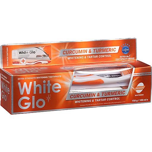 Pachet pasta de dinti si periuta, White Glo Curcumina si Turmeric, 150 g [1]