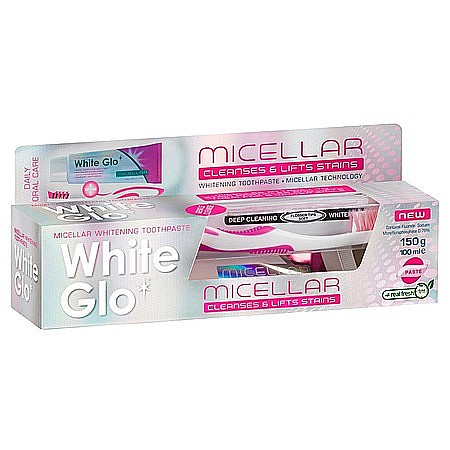 Pachet pasta de dinti si periuta, White Glo Micellar, cu apa micelara,150g [1]