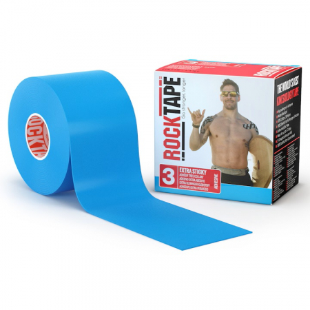 Benzi kinesiologice - Banda kinesiologica rezistenta la apa RockTape H2O, 5cmx5m, culoare albastru