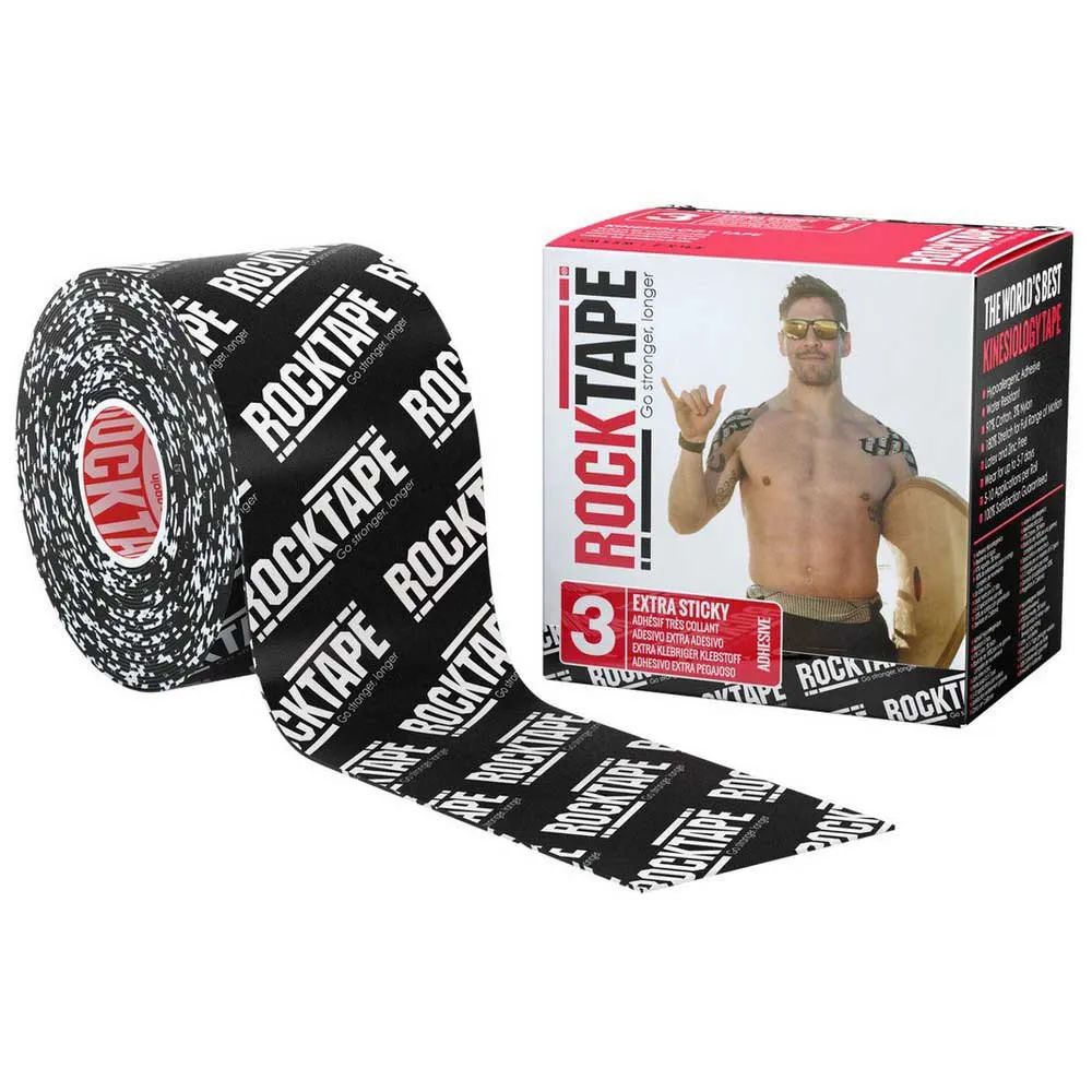 Benzi kinesiologice - Banda kinesiologica rezistenta la apa RockTape H2O, 5cmx5m, culoare negru cu print