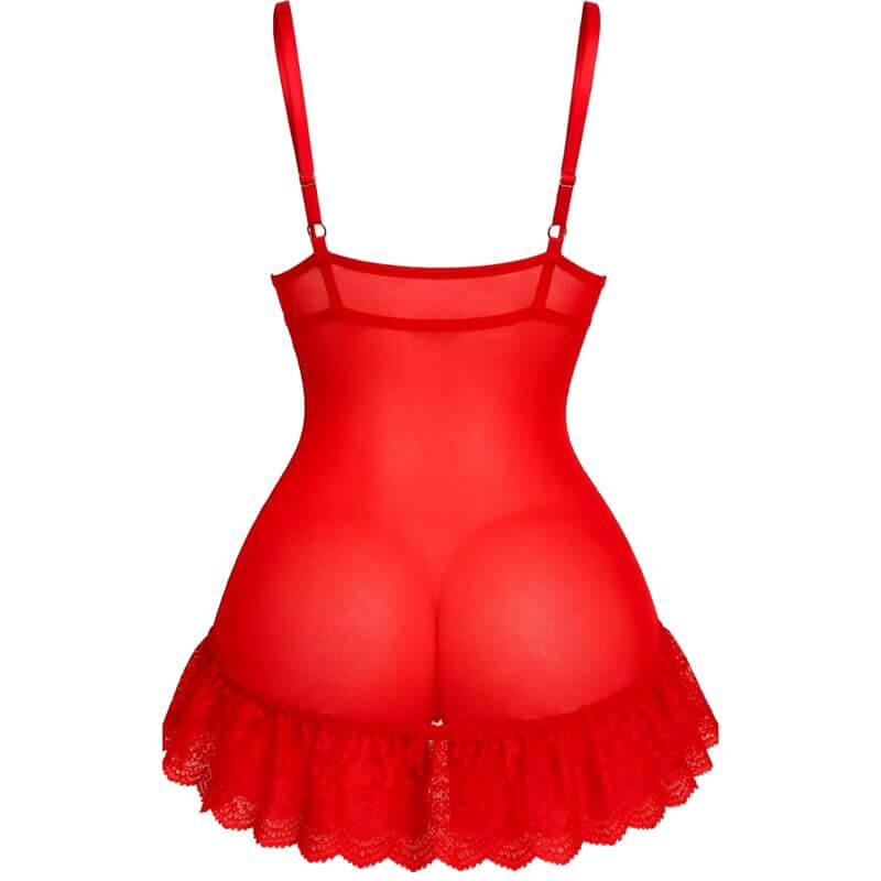 Babydoll roșu din dantelă transparentă, cu fundiță satinată, mărimea S/M [2]