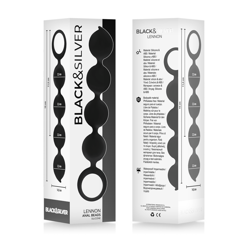Bile anale Black&Silver Lennon din silicon – 4 sfere, 15 cm [4]