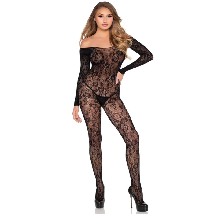 Bodystocking dama din dantela neagra Leg Avenue 89366, design elastic, One Size, lenjerie sexy [5]