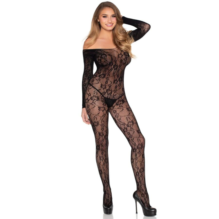 Bodystocking dama din dantela neagra Leg Avenue 89366, design elastic, One Size, lenjerie sexy [2]