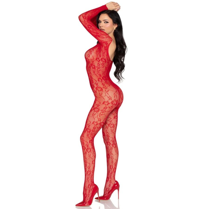 Bodystocking dama din dantela rosie Leg Avenue 89366, design elastic, One Size, lenjerie sexy [4]