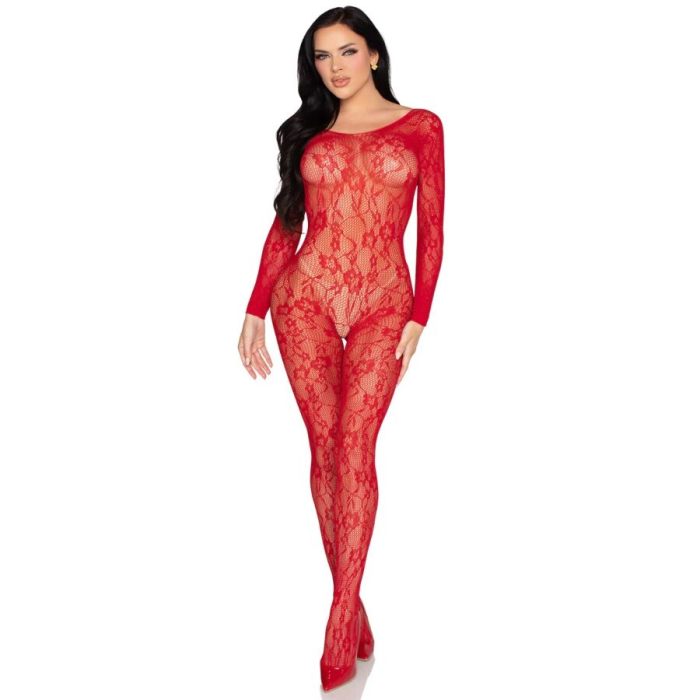 Bodystocking dama din dantela rosie Leg Avenue 89366, design elastic, One Size, lenjerie sexy [2]
