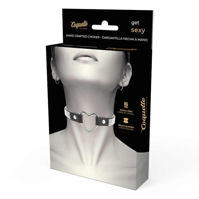 Choker Coquette Chic Desire din piele vegană cu inimă – negru [5]