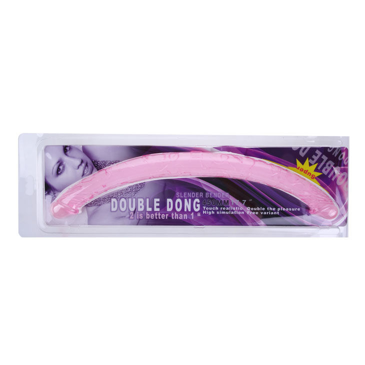 Dildo dublu flexibil pentru penetrare simultană vaginală și anală Double Dong Pink, 44,5 cm [5]