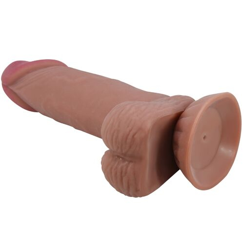 Dildo realist Sliding Skin cu piele mobilă, testicule și ventuză, TPR moale, 19,4 cm, maro [4]