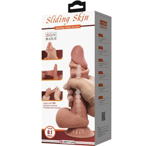 Dildo realist Sliding Skin cu piele mobilă, testicule și ventuză, TPR moale, 19,4 cm, maro [7]