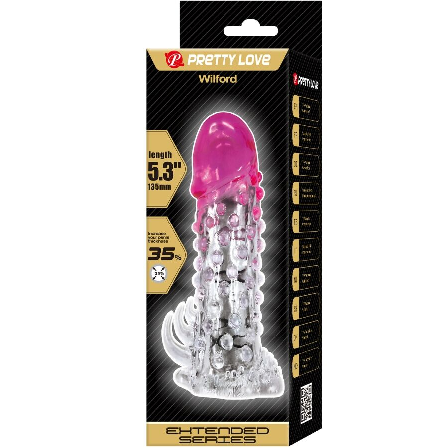 Manșon extensor pentru penis cu suprafață texturată, 13,5 cm – Pretty Love Wilford, Roz, cu efect de Ingrosare [5]
