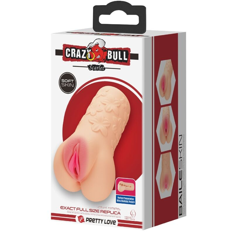 Masturbator masculin realist Crazy Bull Scarlet, formă de vagin și fese, tunel texturat, TPR moale, 16 cm, culoarea pielii [8]
