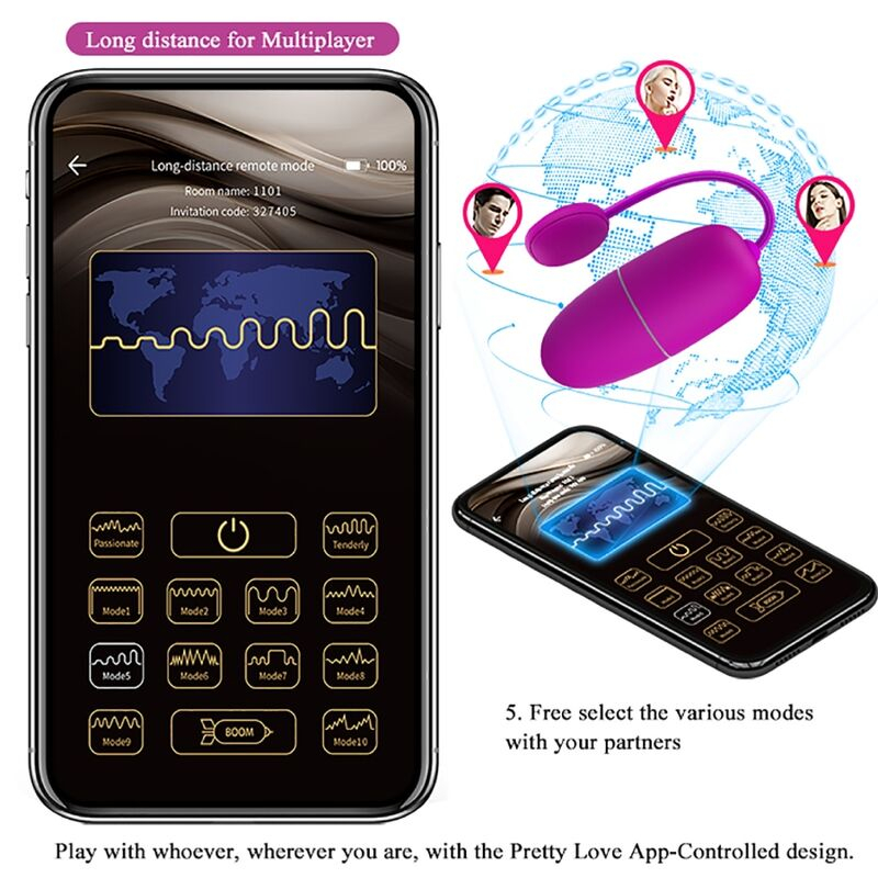 Ou vibrator Nymph cu control prin aplicație și de la distanță, vibrații interactive, mov [12]